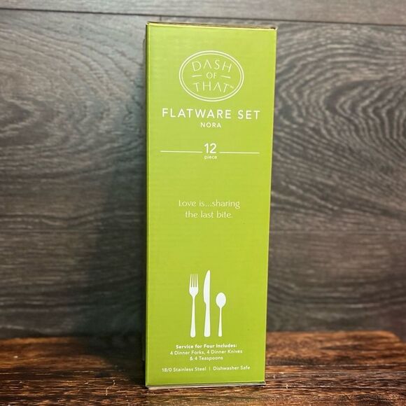 Dash of That Nora 12 Piece Stainless Steel Flatware with Sleek Black Handle. NIB - Picture 2 of 5